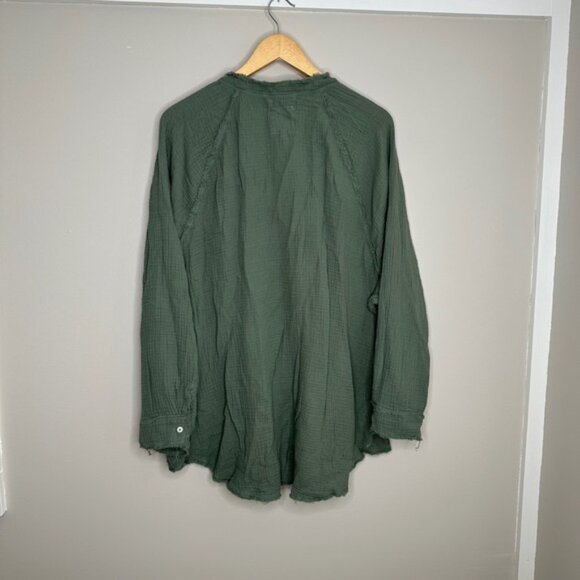 Aerie Women's Olive Green Gauze Button-Down Shirt Tunic Top Xl Loose Fit - Picture 6 of 6